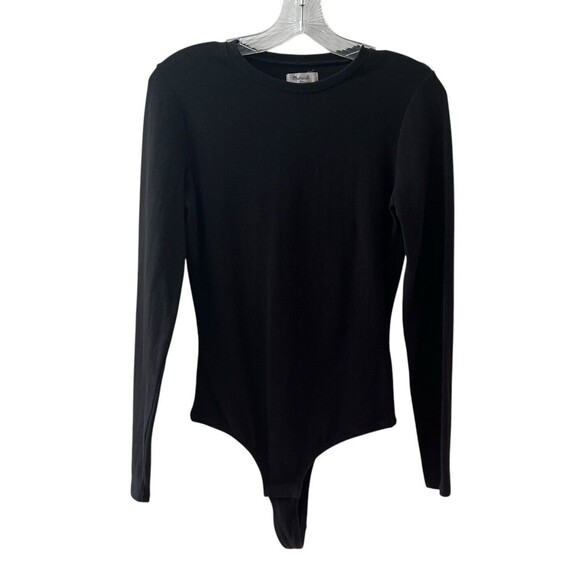 Madewell Women’s Bodysuit Thong Medium Black Long Sleeve Scoop Neck Cotton Blend - Picture 1 of 9
